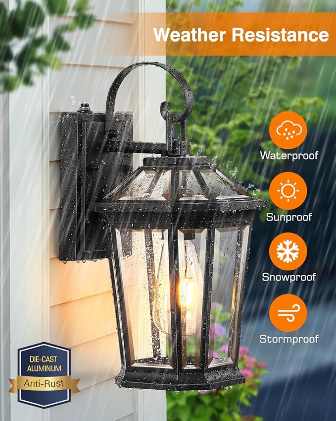 VIANIS Dusk to Dawn Exterior Light Fixture Waterproof Outdoor Wall Sconce Porch Light for House 100% Anti-Rust Aluminum Outside House Lights Farmhouse Coach Lantern for Porch Garage Front Door
