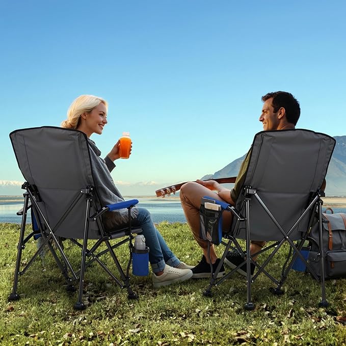 Overmont Camping Chair with Lumbar Support for Adults - Oversized with High Back Supports 450 LBS - Heavy Duty Folding Chair Portable for Outdoor Lawn Patio Balcony with Patent No.: US D1.028.543 S