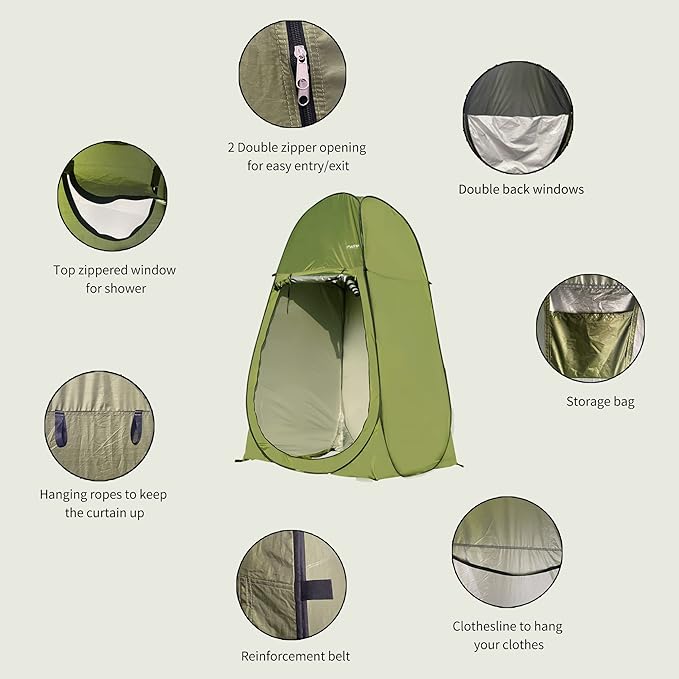 Camping Shower Tent 7FT Instant Pop Up Privacy Tents Portable Toilet Tent Outdoor Dressing Room Foldable Camp Sun Shelter for Beach Fishing