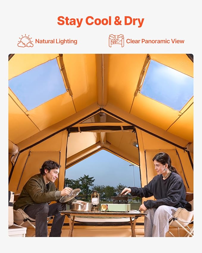 VEVOR Inflatable Tents for Camping Easy Setup Blow up Tent with Hand Pump 4 Season Glamping Tent with Stove Jack Doors &amp Mesh Windows Storage Bag Included for Easy Taking