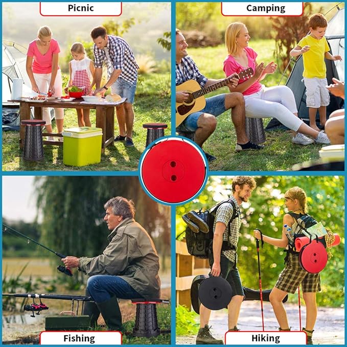 Boreeman Upgraded Folding Stool with Cushion Lightweight Yet More Sturdy with Load Capacity 400lbs Portable Collapsible Stool Retractable Stool for Camping Fishing Hiking BBQ (Red)
