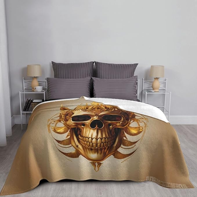 Golden Skull Soft Fleece Blanket 60 * 50 inch Soft Sofa Blanket Suitable for Sofa Camping Travel Night Cover Blanket