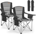 VEVOR Oversized Camping Folding Chair Portable Heavy Duty Outdoor Quad Lumbar Back Padded with Side Pockets Cup Holder and Cooler Bag for Beach Lawn Picnic Fishing Backpacking 2 Pack