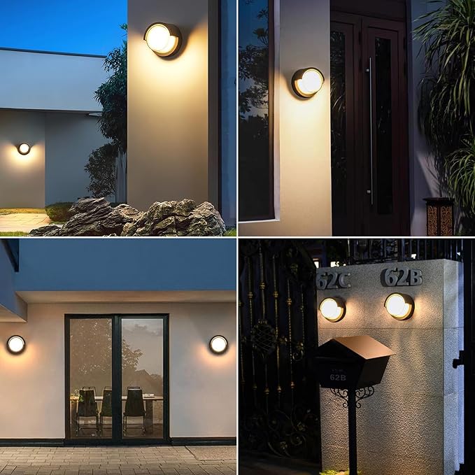 Aiwewin 1 Pack Outdoor Wall Sconces 6 Inch Modern Round LED Exterior Light Fixtures 1200LM 3CCT Selectable (3000K/4000K/6000K) IP65 Waterproof Black Aluminum Porch Lights for Garage House Garden