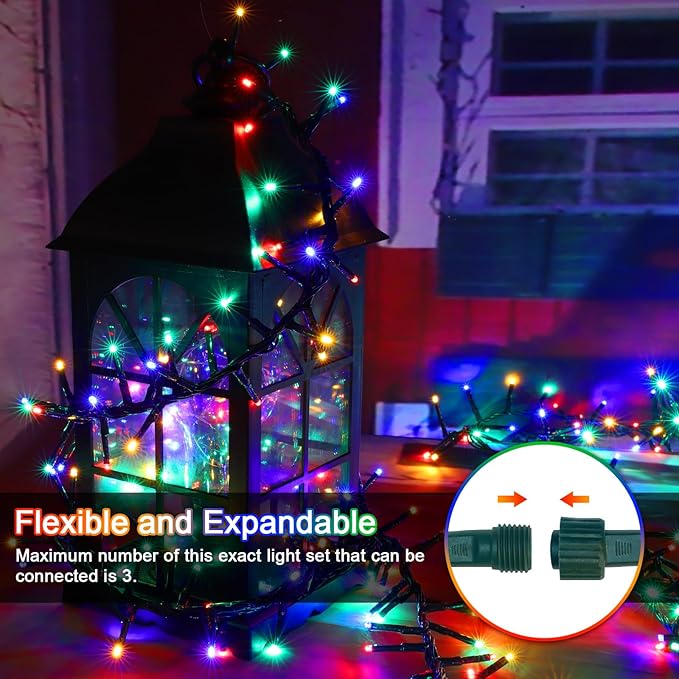 LAMPHOME 500 LED String Lights Outdoor 16 Modes Plug-in Twinkle Fairy for Bedroom 46ft 500LED Christmas Cluster Outdoor Waterproof - Multicolor