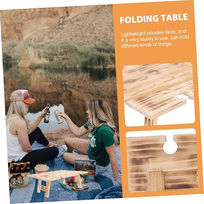 POPETPOP Portable Folding Picnic Table Lightweight Wooden Outdoor Table for Camping Travel and BBQ Compact Design Carrying Handle for Family Gatherings and Outdoor Activities