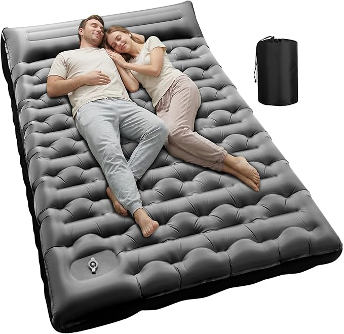 KASBAH Double Inflatable Camping Sleeping PadThick 6 inch 2 Person Ultralight Sleeping Mat with Built-in Foot Pump and PillowCamping Essentials for HikingBackpackingTraveling Tent