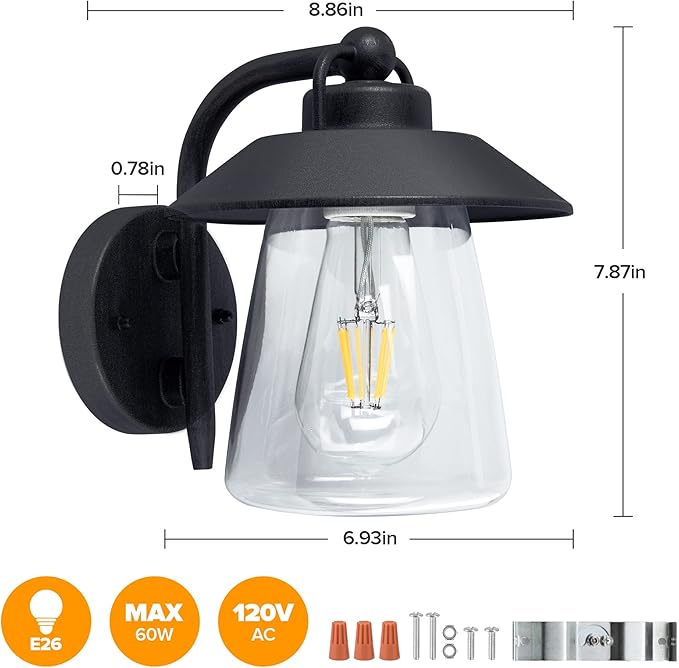 LUTEC 2 Pack Outdoor Indoor Exterior Light Fixture Farmhouse Barn Wall Sconce Matte Black Finish Anti-Rust Wall Mount Light Waterproof Wall lamp with Clear Glass for Porch Exterior Patio