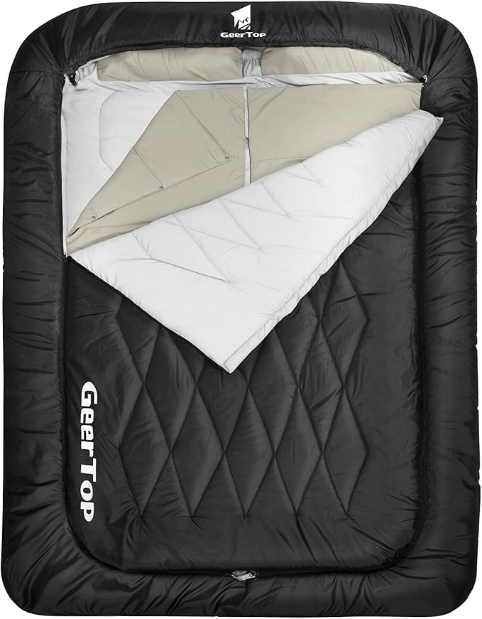 GEERTOP Double Camping Sleeping Bag with Blanket Queen Size Two Person Sleeping Bag for Adults Couples or Family Outdoor Backpacking Travel