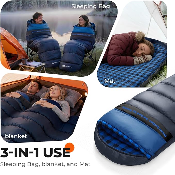 Cotton Flannel XXL Sleeping Bags for Adults Cold Weather Camping Sleeping Bag for Adults Kids Teens with Compression SackCamping Gear for TravelingHikingClimbingOutdoorIndoor