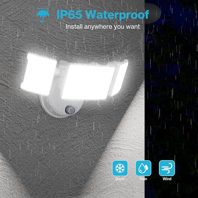 Olafus 60W Flood Lights Dusk to Dawn Outdoor Lighting IP65 Waterproof LED Security Light with Photocell 6000LM Dusk Dawn Outside Light 6500K White Exterior Floodlight for Yard Garden Porch