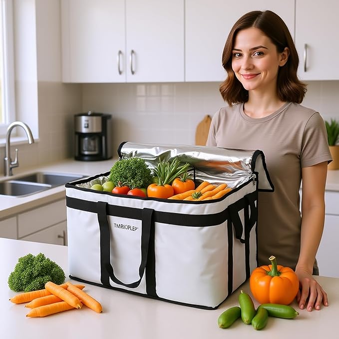 Food Distribution Insulated Bag Insulated Cold Meal Bag with Attached Bottom and Divider for Hot and Cold Food Outside (Partitioned Grye)