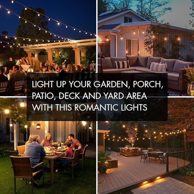 SUNTHIN Outdoor String Lights 3 * 50FT(150FT Total) Patio Lights with 3 * 15 LED Shatterproof Bulbs for Outside Backyard Deck Porch Garden Bistro Cafe Party