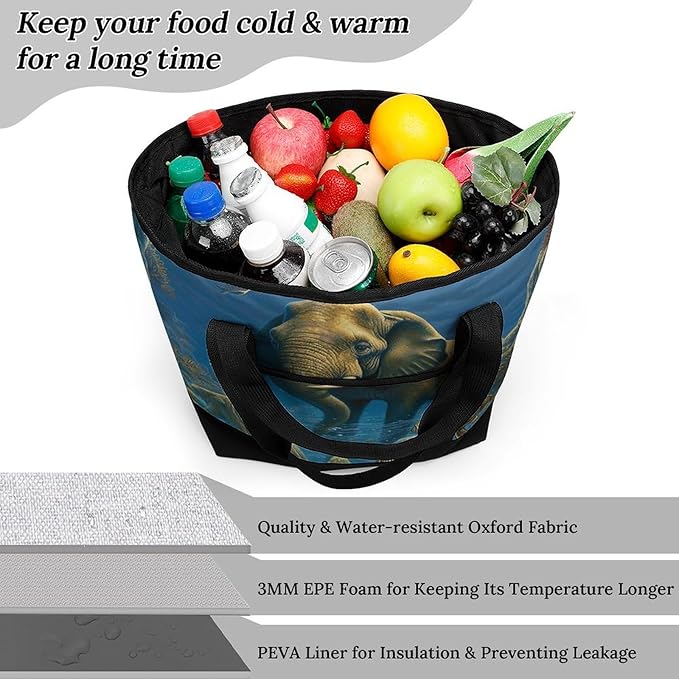 Insulated Shopping BagLarge Reusable Cooler Bags Cute Animal2 Printed Foldable Shopping BagTravel Waterproof Shoulder Bag
