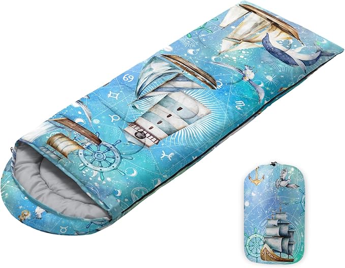 Sleeping Bags for Adults Youth Kids3D Printing Camping Sleeping Bag for Girls Boys Lightweight Waterproof Cold/Warm Weather Sleeping Bag for 3 Seasons