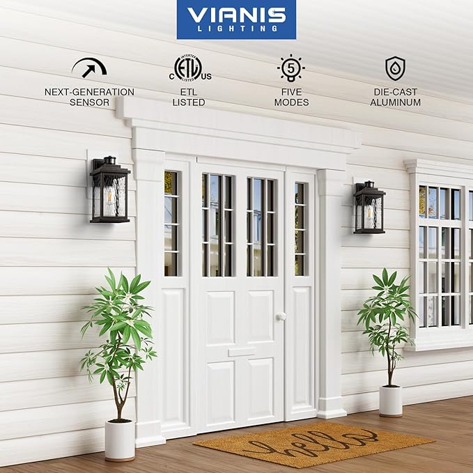VIANIS Advanced Motion Sensor Light Outdoor 2 Pack Large Bronze Exterior Lighting Fixtures Easy-to-Install Aluminum Waterproof Porch Lights Outdoor with Water Glass for Porch Garden Front Door