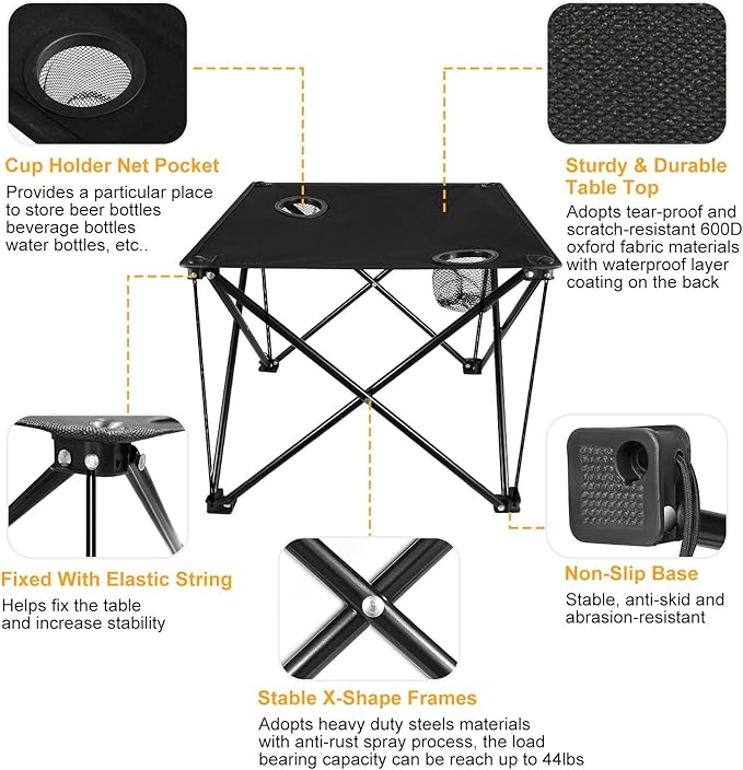 KOCASO Compact Folding Table Lightweight Outdoor Desk with Cup Holder &amp Carry Bag for Camping Travel Picnic