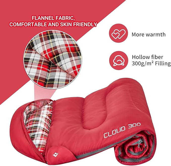 KingCamp 45°F Kids Sleeping Bag Lightweight Waterproof &amp Compact Flannel Sleeping Bags Cold Weather &amp Warm Youth Essentials Gear Accessories for Camping Fits 10-12 Children up to 4'7-5'5 T