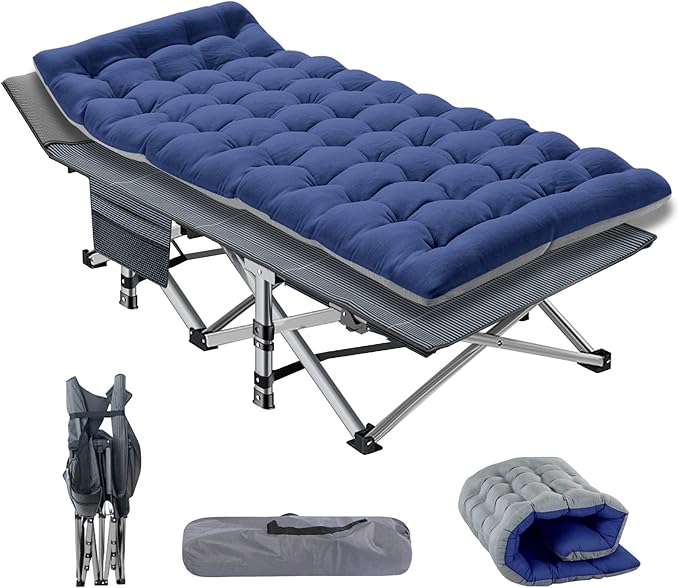NAIZEA Folding Camping Cots for Adults Folding Cot with Mattress Camping Bed Camp Cot Portable Military Cot Double Layer Oxford Strong Heavy Duty Sleeping Cots with Carry Bag for Camp Office Use