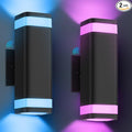 Smart Outdoor RGB Wall Lights 2 Pack Wi-Fi &amp App Control Color Changing Up and Down Wall Sconce with Remote Dusk to Dawn Waterproof Exterior Lighting Fixtures Works with Alexa Google Assistant