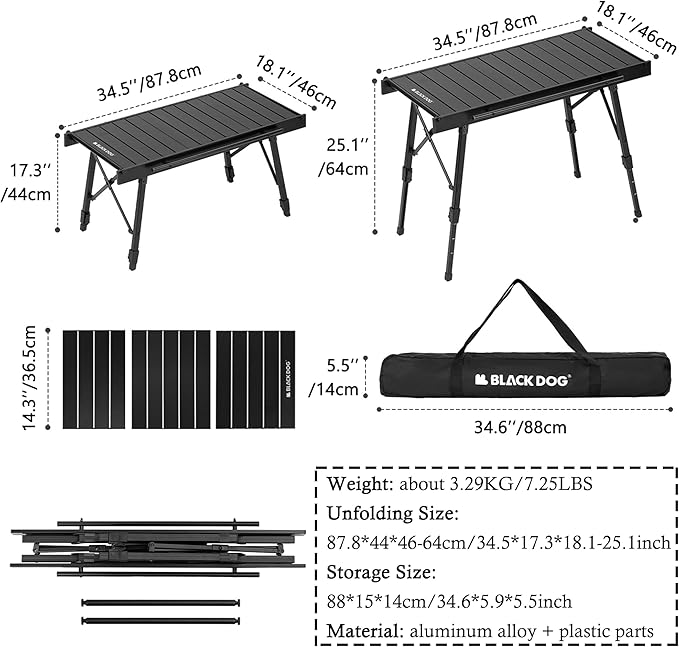 Blackdog Folding IGT Camping Table with Adjustable Leg Portable Outdoor Table for Cooking with Carry Bag Outdoor Camp Kitchen System for Car Camping Picnic RV Trip Patio Backyard BBQ
