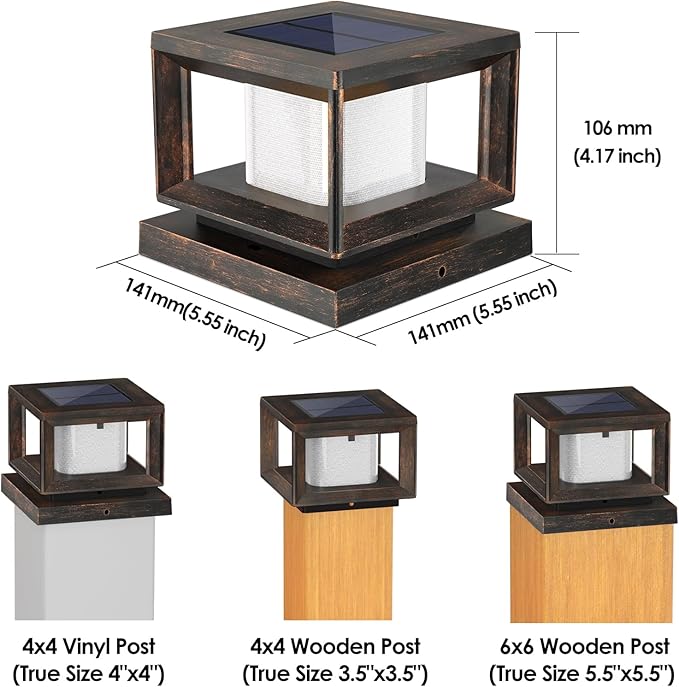 Mlambert 10 Pack Solar Post Lights Outdoor Waterproof Fence Cap Lights for Deck 4x4 6x6 Wooden Vinyl Outdoor Light with Shinning Effect Brown