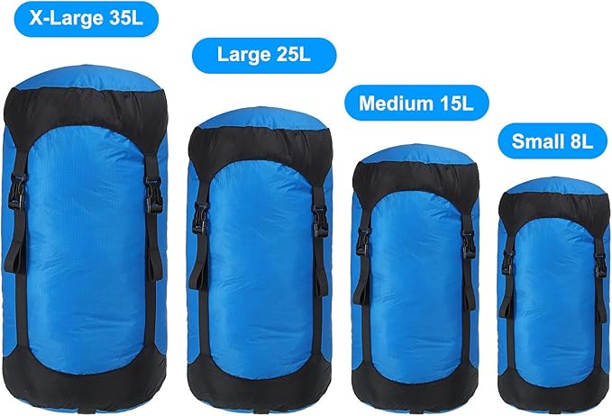 PATIKIL Compression Stuff Sack 8L Waterproof Sleeping Bag Lightweight Compression Storage Sack for Backpacking Camping Blue