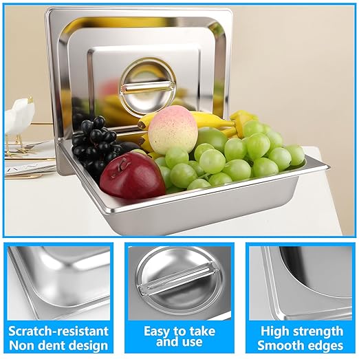LANIAKEA 2PCS Hotel Pans with Lids Stainless Steel Steam Table Pan Restaurant Supplies 1/2 Size x 2.5 inch Deep Stainless Steam Table Pans Hotel Pan Trays for Food