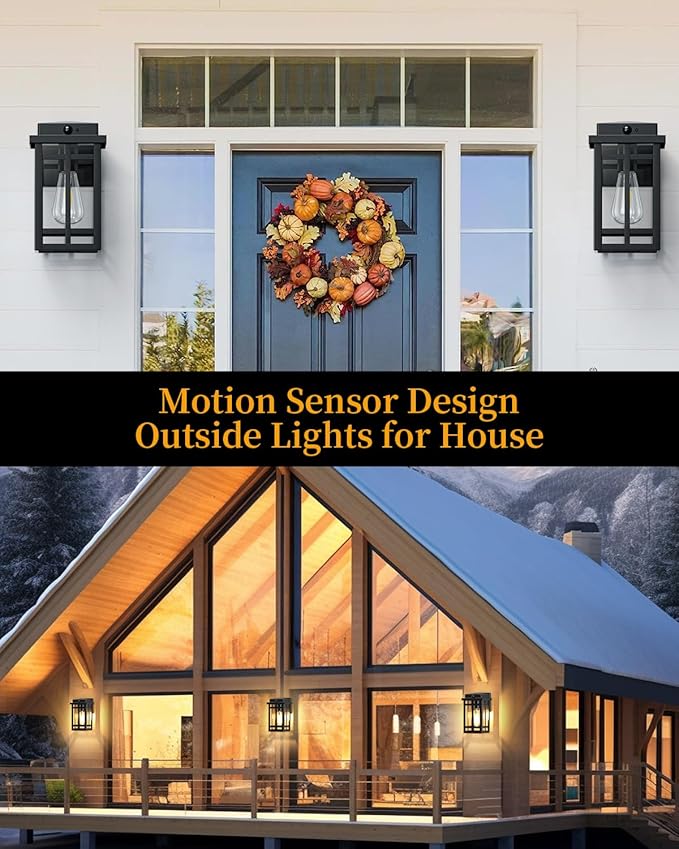 Motion Sensor Outdoor Wall Light Fixtures 2 Packs 9.76''Waterproof Dusk to Dawn Outdoor Lighting Exterior Modern Porch Lantern Anti-Rust Outside Scones for Front Door Garage Patio Black
