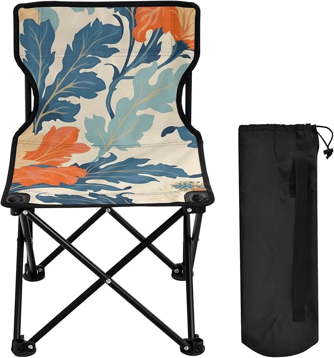 Orange Yellow Flowers Portable Camping Chairs Folding Chair - Durable Oxford Fabric Lightweight Iron Frame Easy Fold Design - Ideal for Outdoor Activities Camping Fishing and Travel