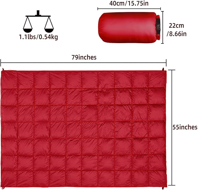 Outdoor Puffy Camping Blanket Lightweight Down Alternative Puffy Printed Camping Large Ultra Warm Hammock Top Quilt Waterproof Blanket for Traveling Picnic Beach Party Cold Weather (Red)