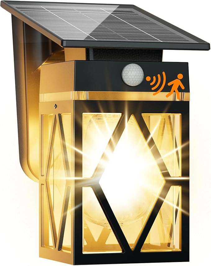 Solar Porch Lights Outdoor Dusk to Dawn &amp Motion Sensor Solar Wall Light with Lantern Shape 3 Modes IP65 Waterproof E26 Bulb Exterior Sconce for Front Porch Garage Patio Security
