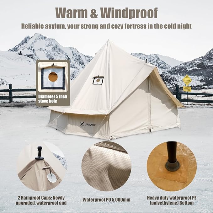 Canvas Bell Tent Yurt Tent 4 Seasons for Camping 100% Cotton Glamping Tents with Stove Jack Family Camping Outdoor Hunting Party