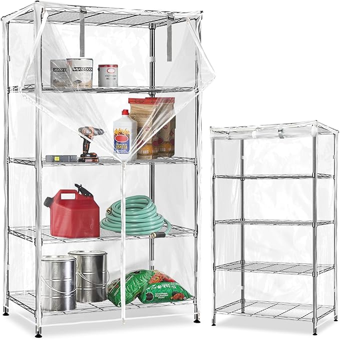 Waterproof Shelf CoverDurable Dustproof Storage Wire Rack CoversOutdoor Shelving Covers for Wire Shelves with Zipper 36''x16''x72''ClearCover Only