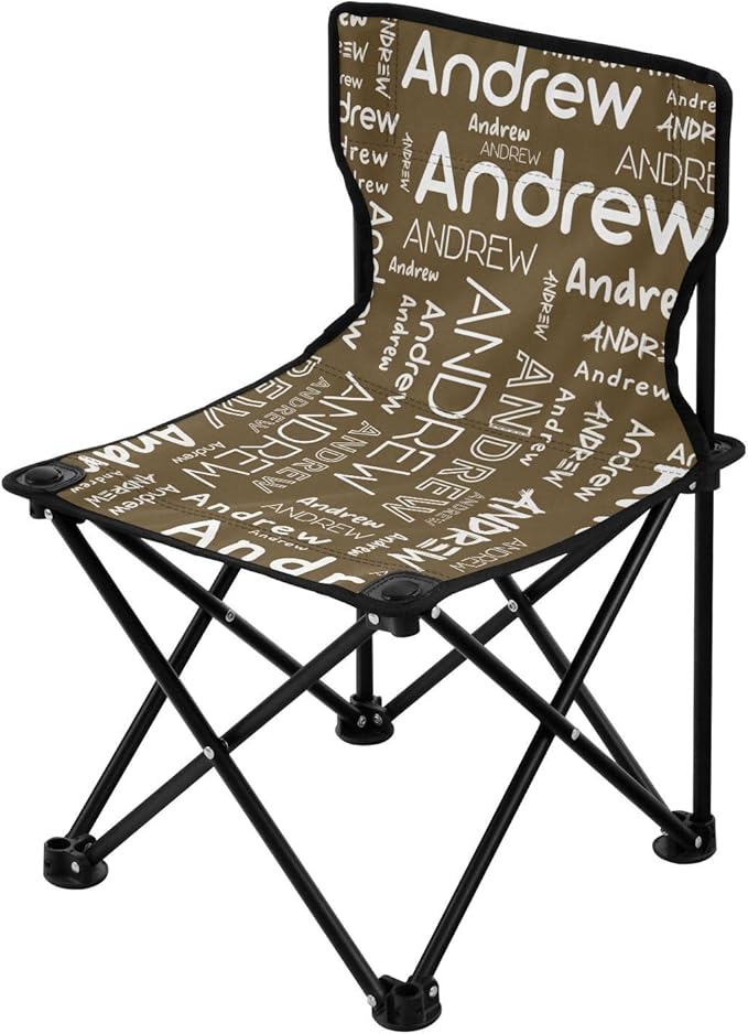 Sinestour Brown Custom Folding Camping Chair for Teen Child Personalized Name 14.6×14.6in Portable Outdoor Chair with Carry Bag for Outside Picnic Lawn