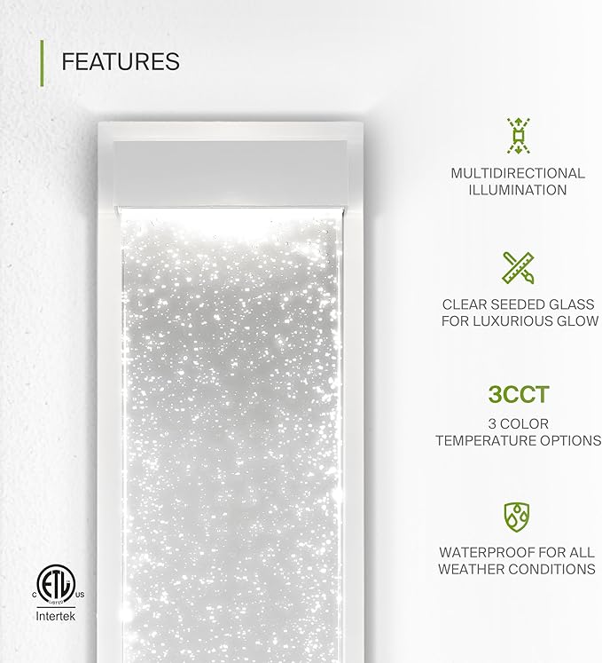 ASD LED 24 Bubble Glass Wall Light Fixture Outdoor &amp Indoor Seeded Sconce | 3CCT Waterproof Dimmable Up-Down Glow ETL Listed | 22W 530LM 3000-5000K 100-277V | Porch Lighting | White 4 Pack