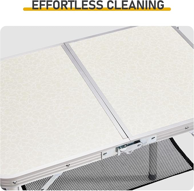 Portable Aluminum Folding Camping Table3-Height Adjustable Lightweight Outdoor Table with Mesh Storage Carry Handle for Picnic BBQ Beach Hiking (White 2ft)