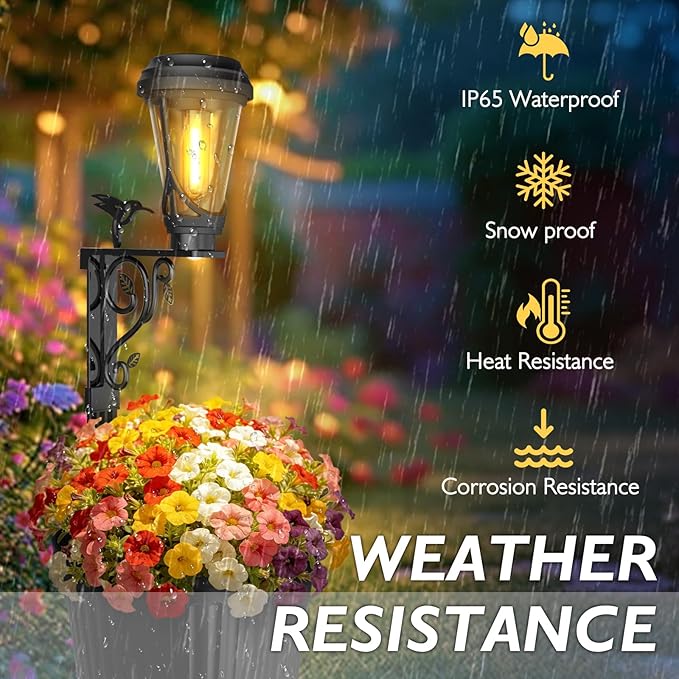 7.9 Inch Outdoor Solar Lights with Pot Dual-Sided 3000K Warm White Lighting 2 in1 (Wall/Stand) Flower Pots Auto on/Off Outdoor Floor Lamp IP65 Waterproof for Yard Patio Porch Pathway Decor