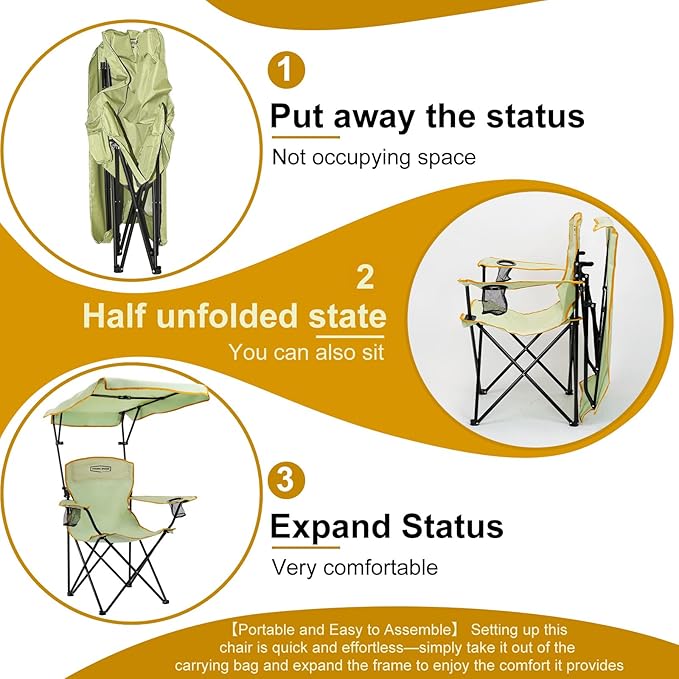 YOUNG WOOD Portable Camping Chair Beach Chair with Shade Canopy Fold Lightweight Oversized for All Easy to Open and Close Without Installation Side Pocket Design for All Outdoor ActivitiesGreen2p