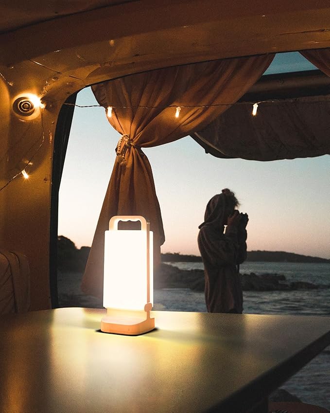 Solar Camping Lantern 6000mAh 2 Pack USB Rechargeable Camping Light &amp Power Supply Dimmable LED Night Lamp with Up to 80Hrs Runtime Survival Gear for Emergency Hurricane Hiking &amp Outdoor