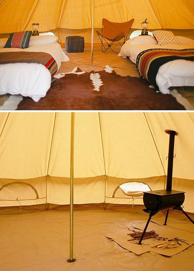 PlayDo Waterproof 4 Season Cotton Canvas Hot Tent Bell Wall Tent Yurt Tent with Stove Jack Hole for Outdoor Family Camping