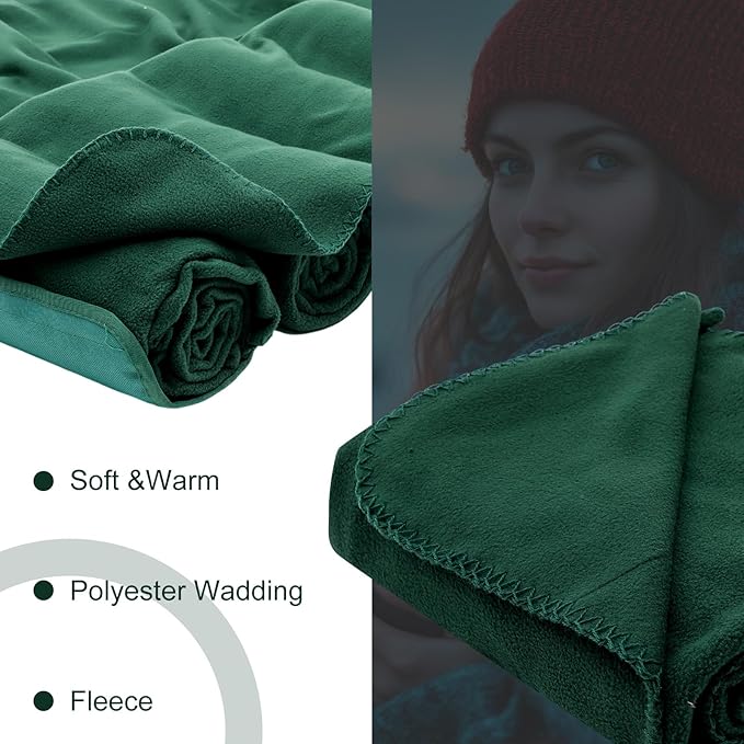 12 Pack Outdoor Blankets Bulk Foldable Picnic Blanket Camping Throws with Fleece Lining 48 x 53 in Large Size &amp Windproof for Stadium Camping Picnic Car Outdoor Sports Events(Green)