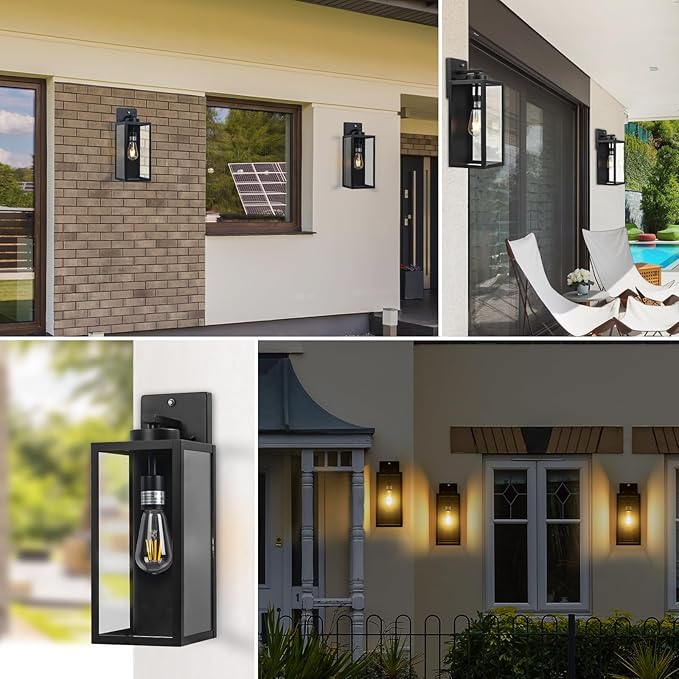 16-inch Dusk to Dawn Outdoor Wall Light Fixture Large Black Exterior Wall Lantern Waterproof Farmhouse Porch Sconce Lighting Modern Wall-Mounted Outside Lights for House Garage Patio Lamp 2 Packs