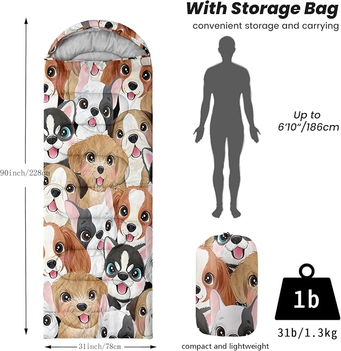Sleeping Bags for Adults Youth Kids3D Printing Camping Sleeping Bag for Girls Boys Lightweight Waterproof Cold/Warm Weather Sleeping Bag for 3 Seasons