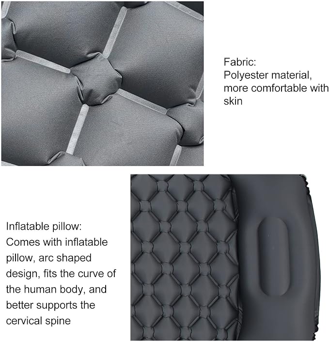 Camping Sleeping Pad Camping Mat with Pillow Inflatable Sleeping Mattress Built in Foot Pump Inflatable Mattress TPU Portable Bed for Backpacking