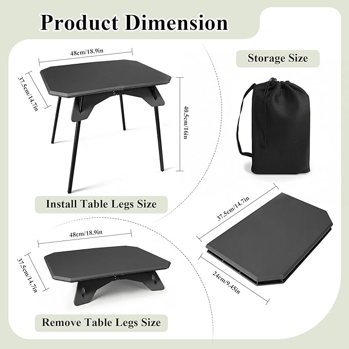 LiveGo Outdoor Foldable Camping Table Portable Lightweight Picnic Table with Height Adjustable Legs Collapsible &amp Carry Bag Dining Table for Kitchen Garden Beach Fishing BBQ Indoor Outdoor