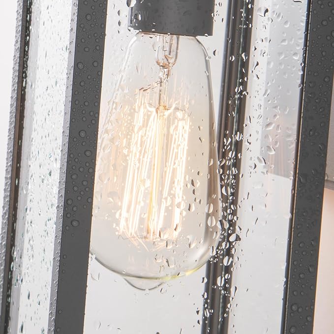 mirrea 11 Classic Outdoor Wall Sconce 1 Light in Matte Gray Rectangular Metal Frame and Clear Glass Shade Waterproof Porch Light Patio Light Pack of 2
