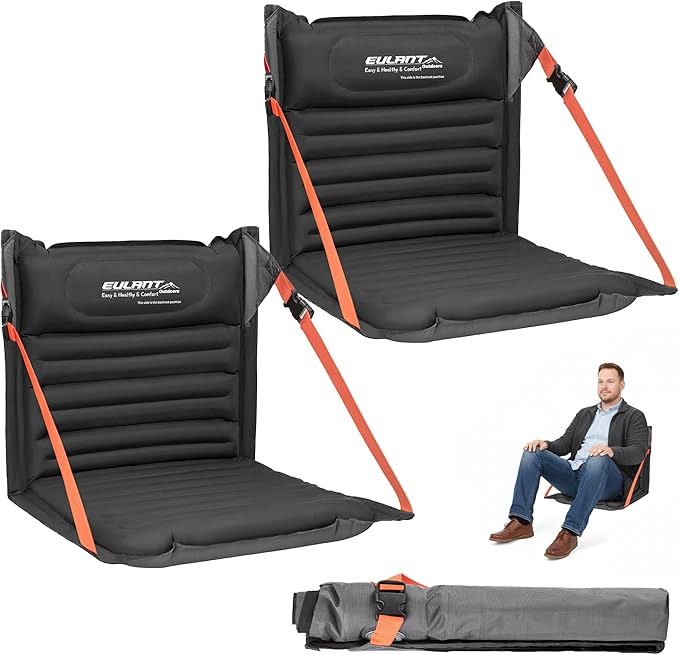 EULANT Lightweight Inflatable Folding Seats for Camping Chair with Back Support and Adjustable StrapsFoldable Bleacher Chairsfor Camping Hiking Sporting Events and Park