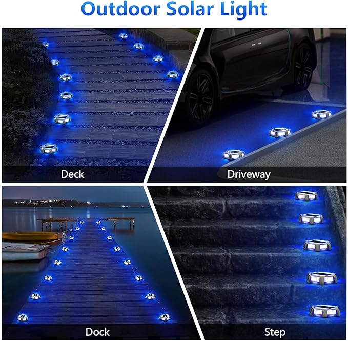 T-SUN Solar Driveway Lights Outdoor 12 Pack Waterproof Deck Lights LED Blue Driveway Marker Light for Step Garden Sidewalk Stair Ground Pathway