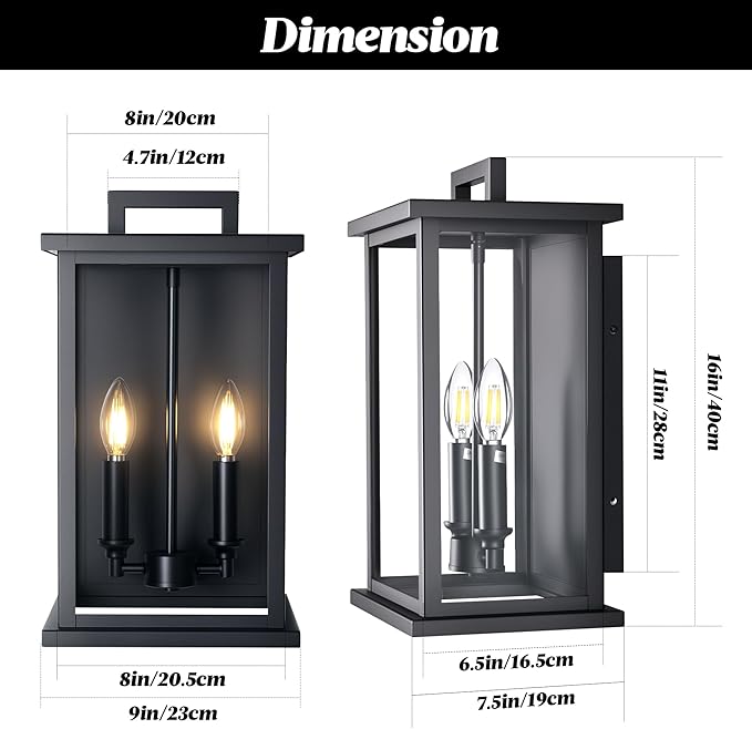 Large Outdoor Sconce Garage Lights Modern Outdoor Wall Light Exterior Wall Lantern Lights for HouseFront Porch2-Light Patio Wall Light Fixture with Thick Glass Shades E12 Waterproof 1 Pack